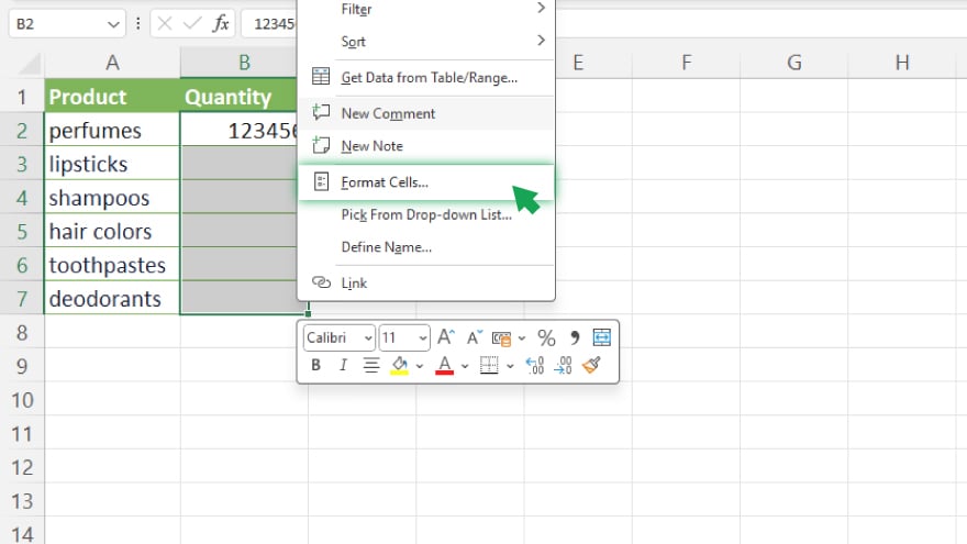 step 2 select and right click on cells