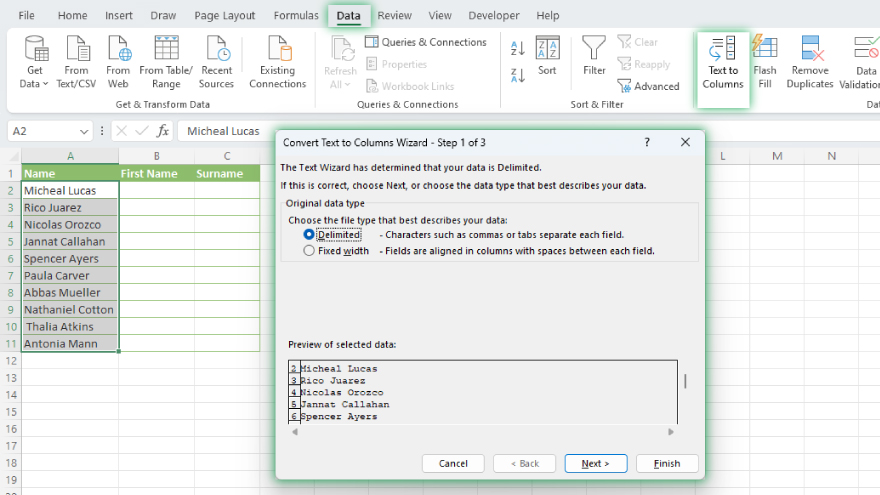How to Split One Cell into Two in Microsoft Excel
