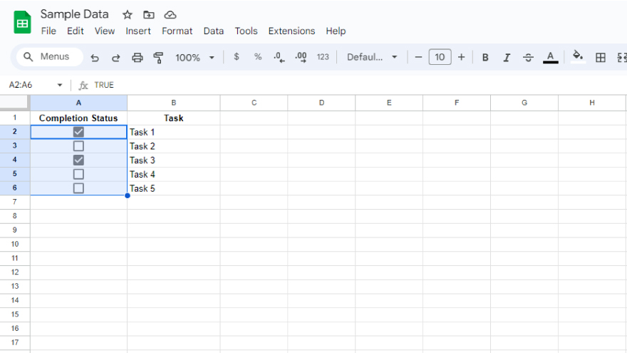 step 3 add checkboxes in google sheets