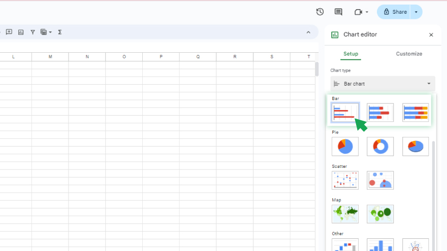 step 3 choose a bar graph type in google sheets