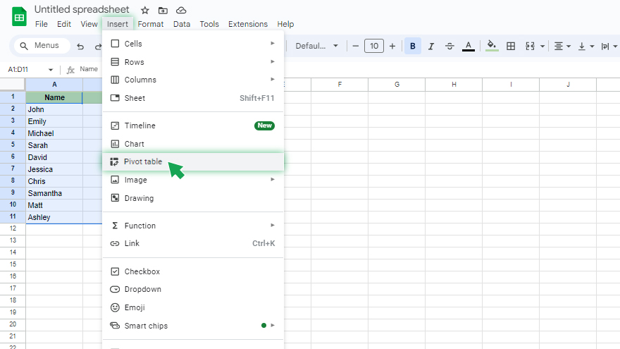 step 3 create your data table