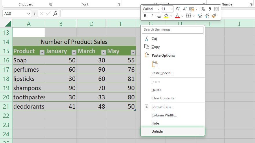 unhiding all cells in an excel worksheet