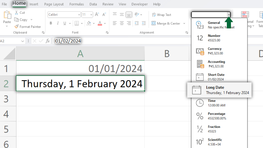 using excels default date formats