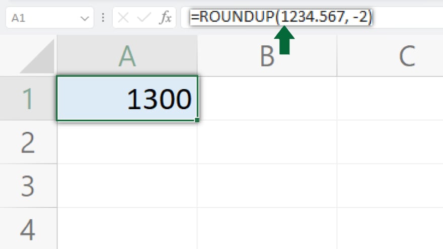 using negative numbers with the roundup function