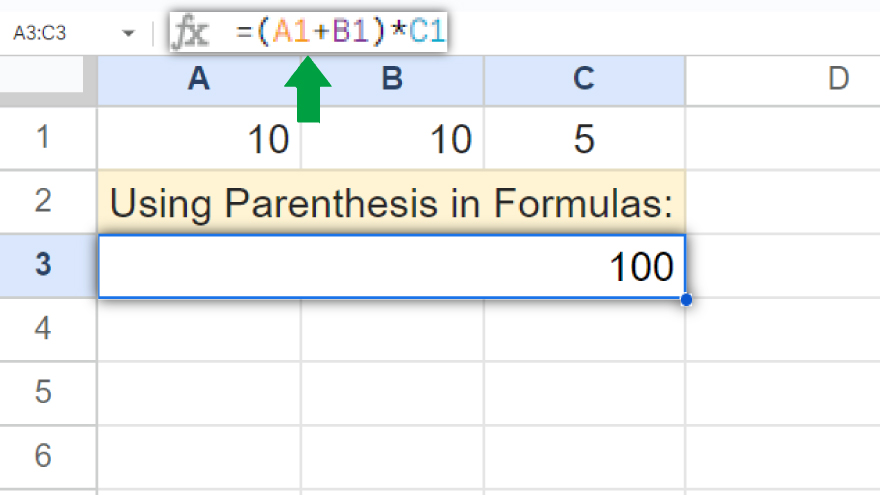 using parentheses in formulas