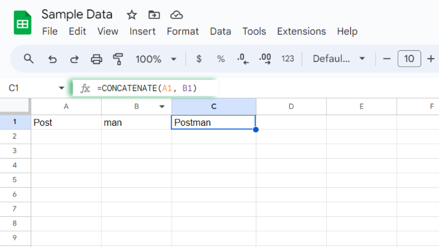 using the concatenate function in google sheets