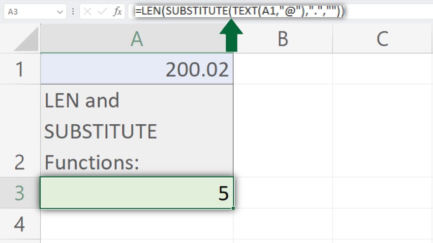 using the len and substitute functions