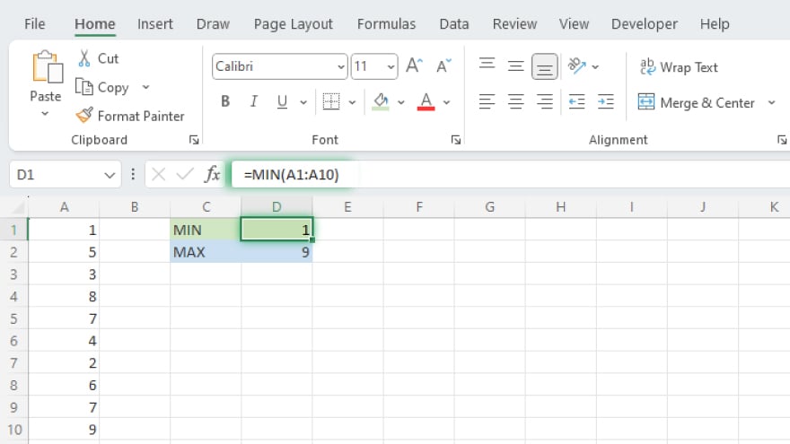 using the min and max functions