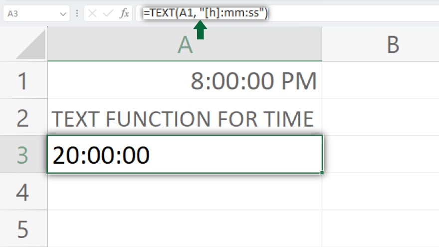 using the text function for time formatting