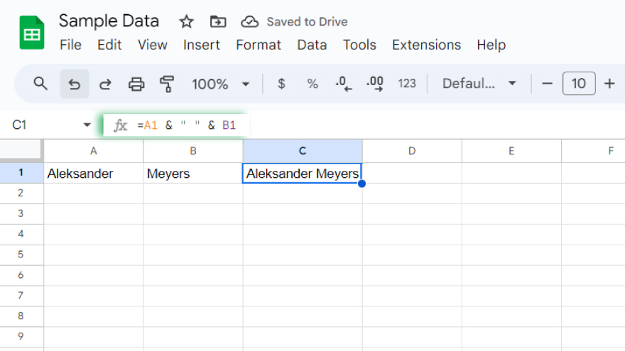 using the ampersand operator in google sheets