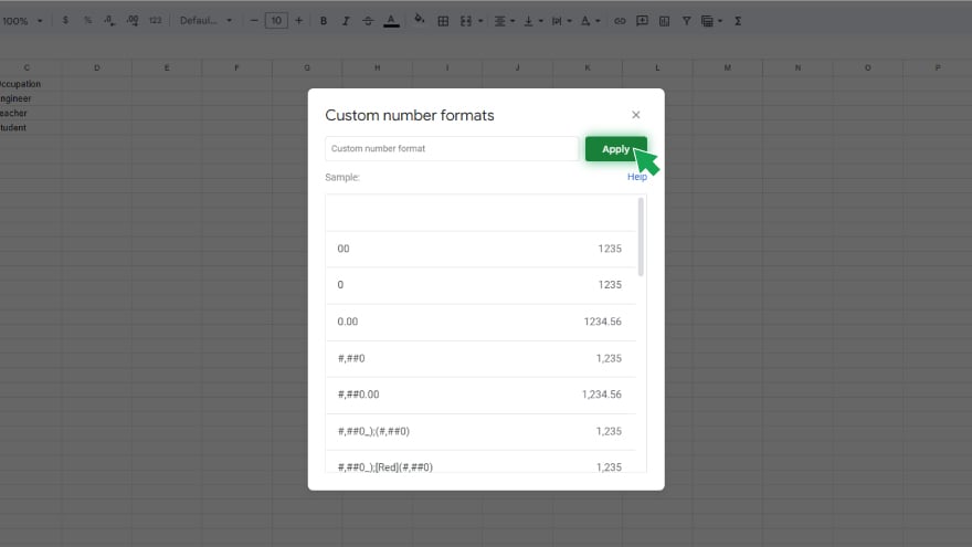 creating custom number formats in google sheets