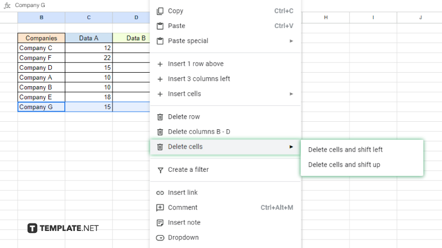 delete cells in google sheets