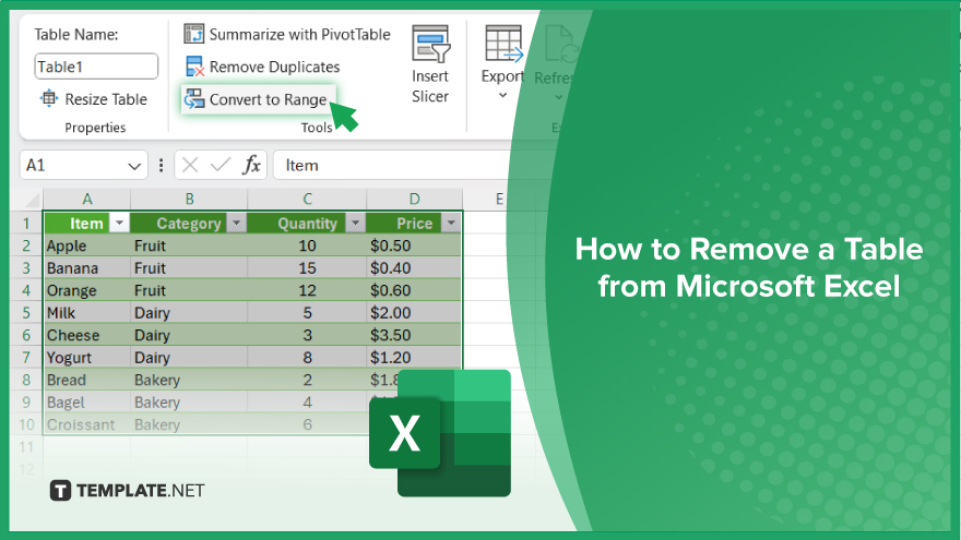 how to remove a table from microsoft excel