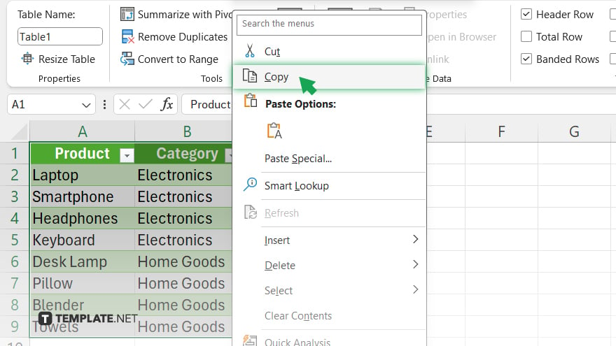 step 1 select and copy the excel table