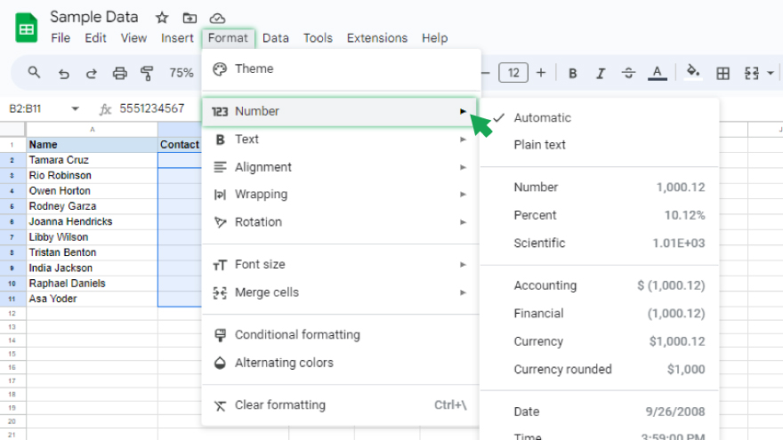 step 2 go to the format menu