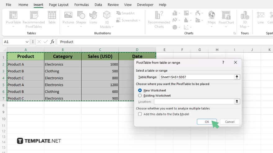 step 2 insert a pivot table in microsoft excel