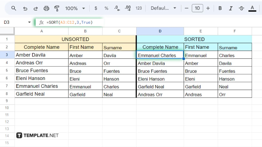 step 2 sorting the data in google sheets