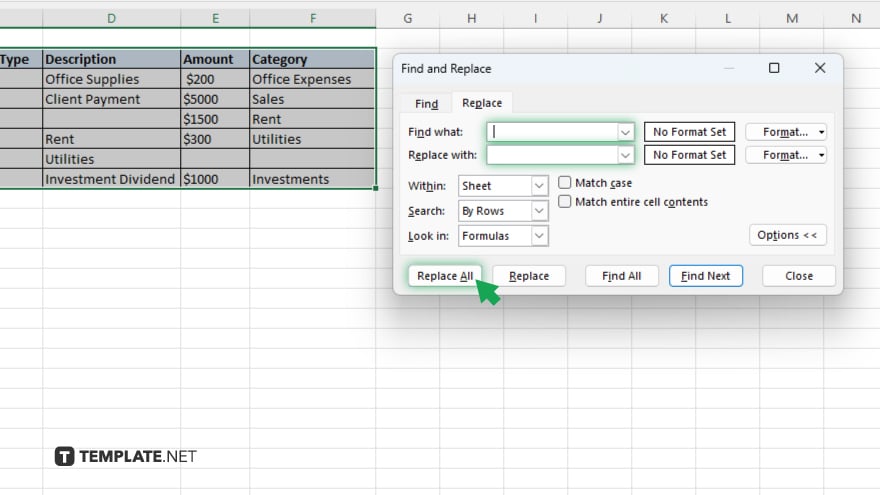 step 4 leave the replace with field blank in microsoft excel