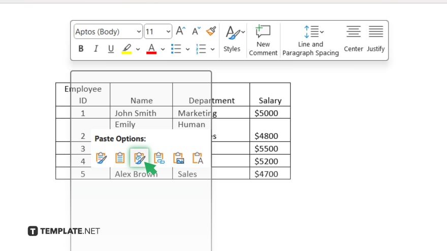 step 4 paste the excel data into word