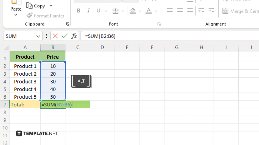 summing a column in excel shortcut