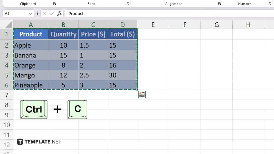 step 1 copy the excel table
