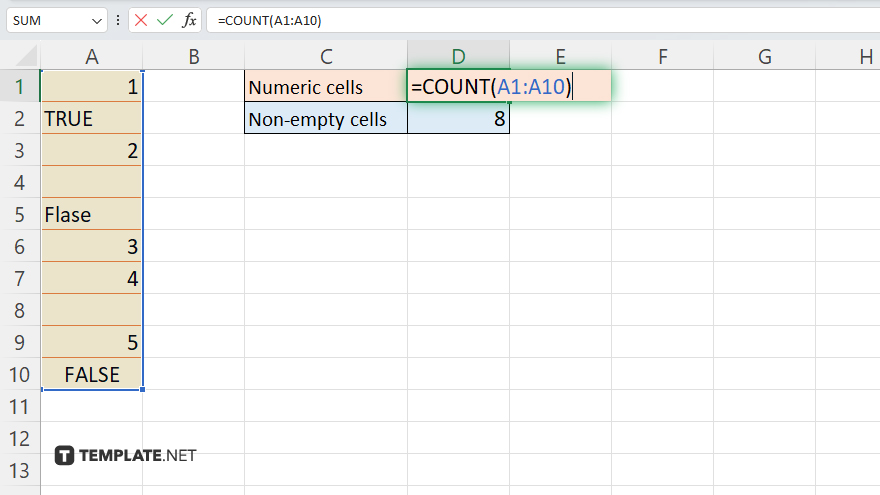 step 1 use the count function for numeric data