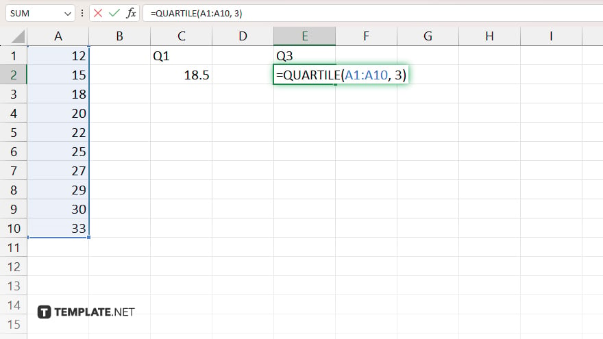 step 2 calculate the quartiles in microsoft excel