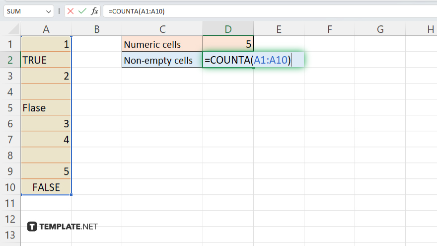 step 2 count non empty cells with counta