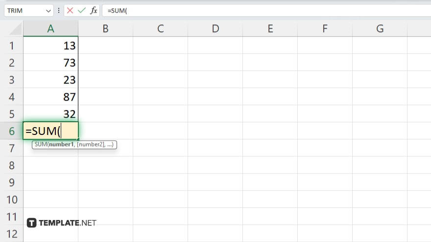 step 2 microsoft excel use the sum function