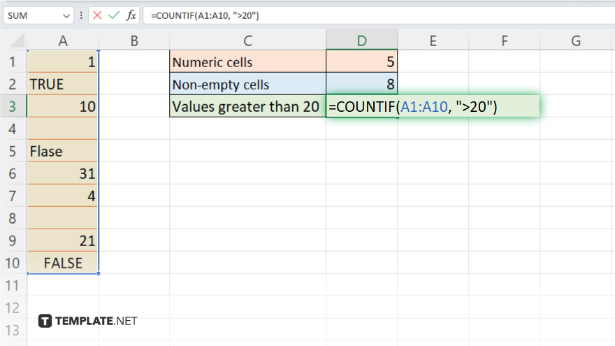 step 3 employ countif for condition specific counts