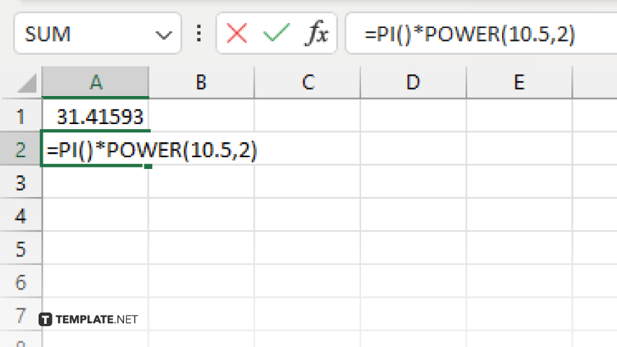 step 3 use pi with other excel functions