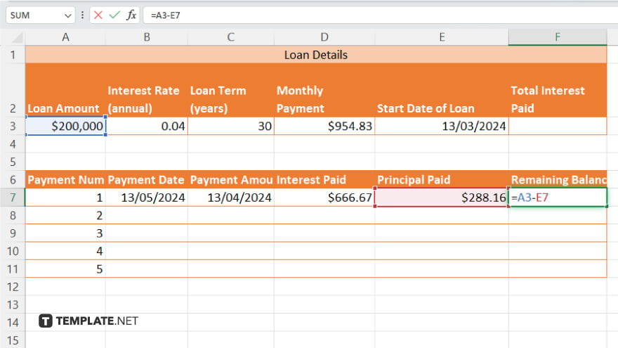 step 4 calculate payment details remaining balance