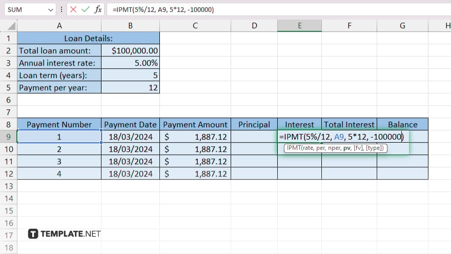 step 5 calculate each payments interest and principal