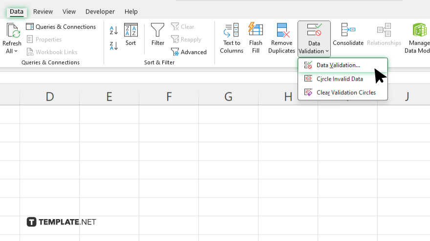 step 2 access the data validation tool in excel