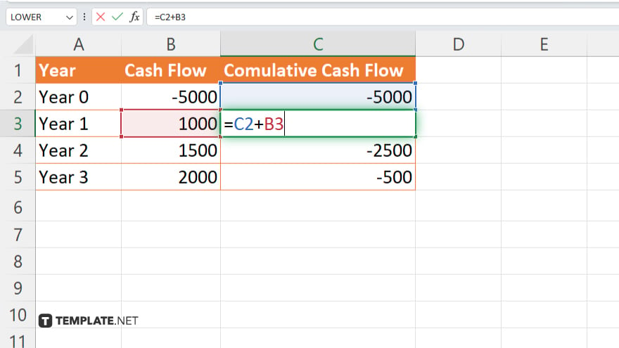 step 3 calculate cumulative cash flow in microsoft excel
