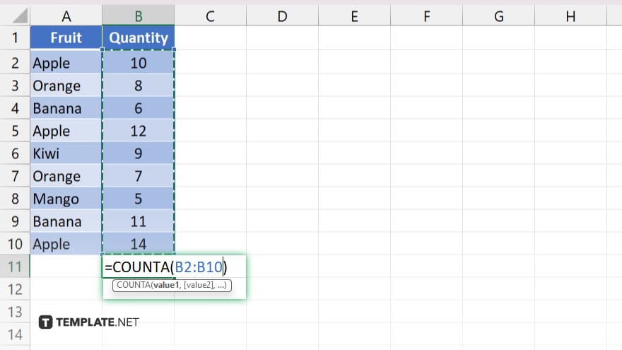 step 3 count all non empty cells with counta