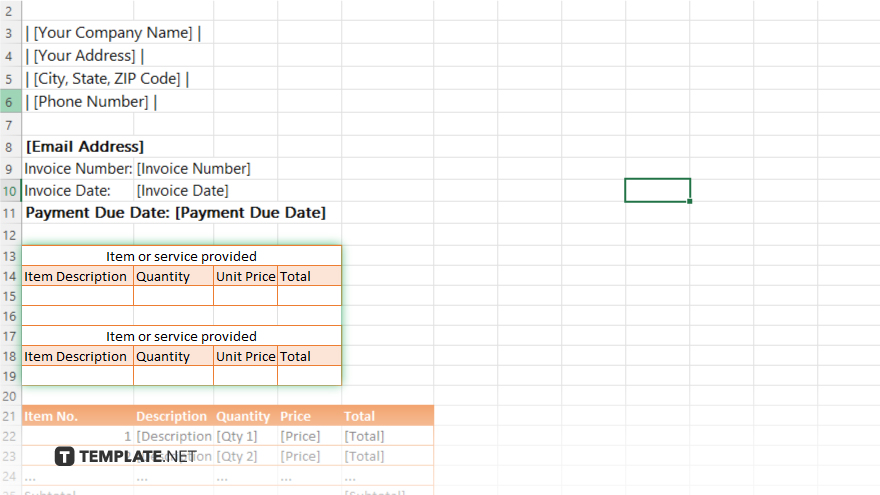 step 4 create a table for invoice items in microdoft excel