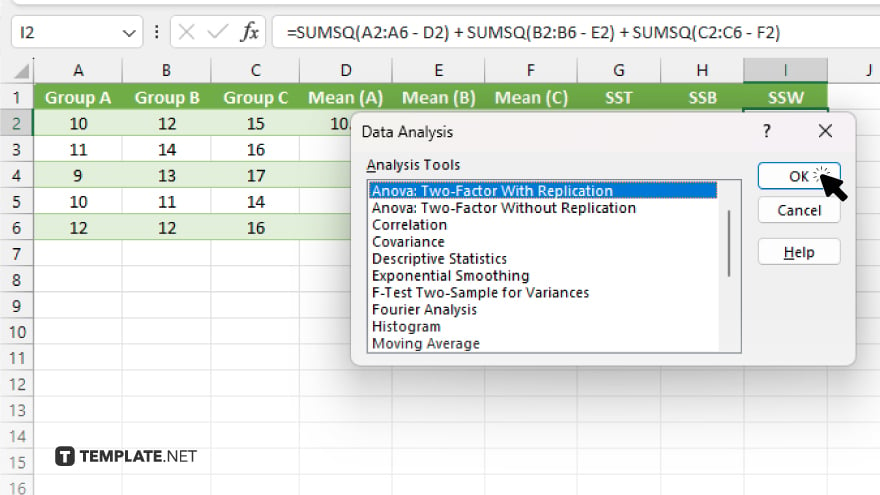 step 4 select anova from the data analysis options