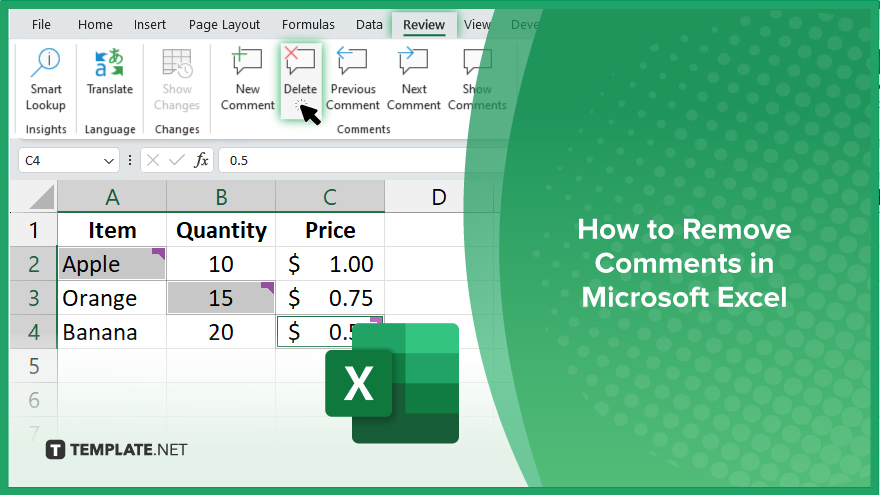 how to remove comments in microsoft excel