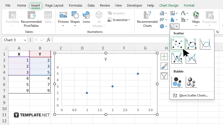 step 1 insert a scatter plot in microsoft excel