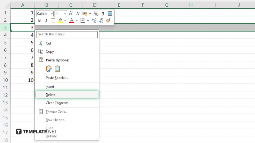 step 2 deleting rows or columns