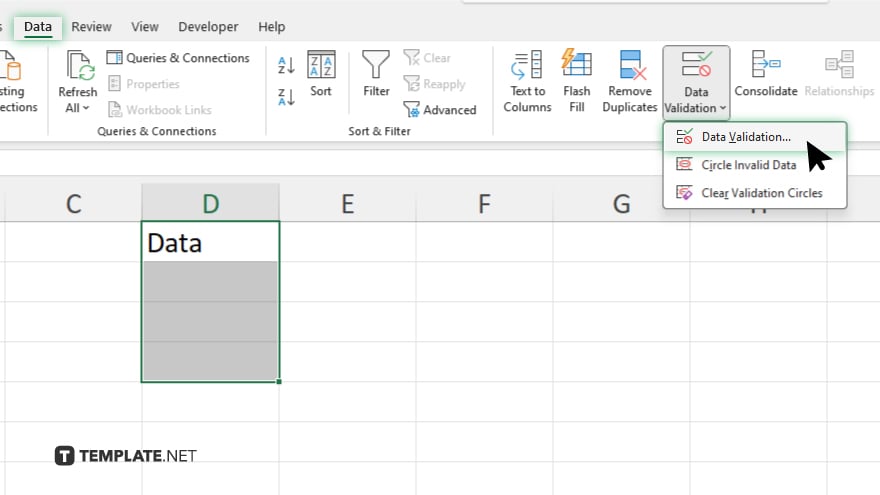 step 2 open the data validation menu in microsoft excel