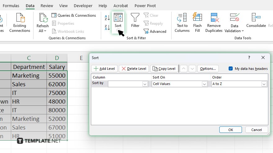 step 2 open the sort dialog box