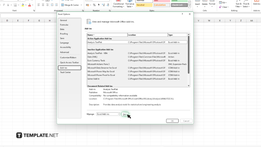 step 3 manage excel add ins