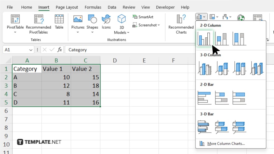 step 4 choose the clustered column chart