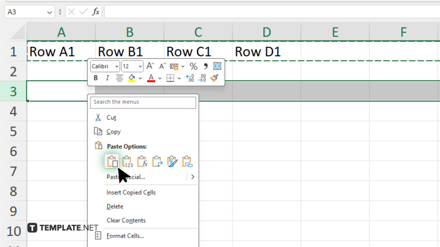 step 4 paste the row in microsoft excel