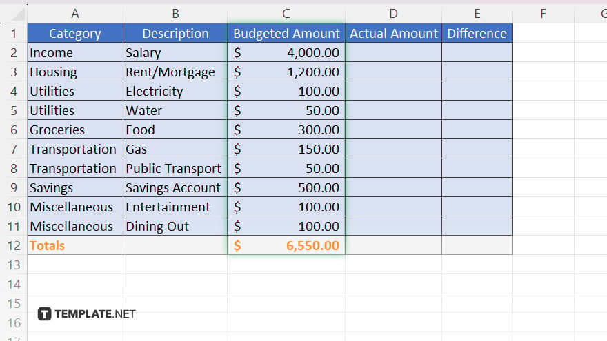 step 5 input your budgeted amounts