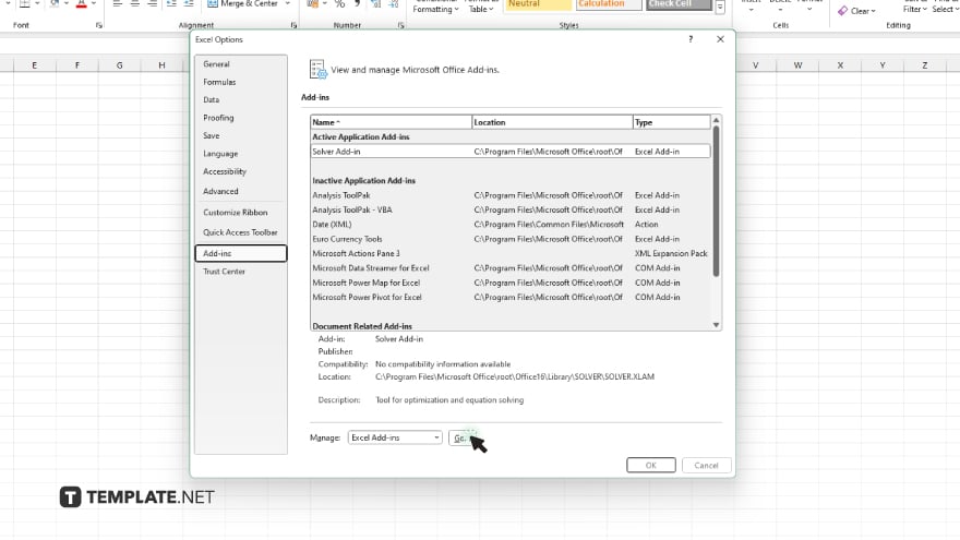 step 4 manage excel add ins