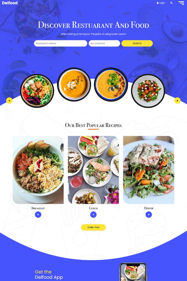 Delfood – Free Responsive Bootstrap 4 Restaurant Website Template