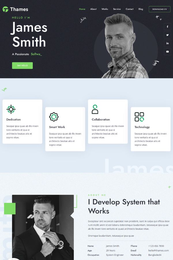 Thames - One Page Personal Portfolio Template